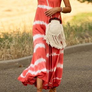 NWOT Orange Tie Dye Striped Spaghetti Straps Maxi Dress 2x